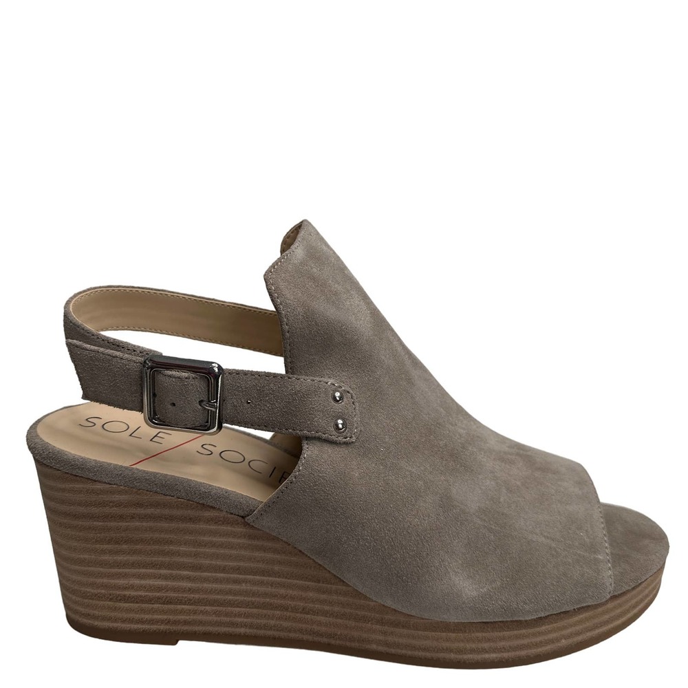 Sole Society Women's Ceiliah Mushroom Taupe Suede Wedge Shoes Sandals Size 9 M